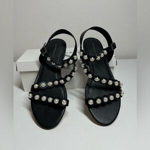 CosmoParis Pearly Leather Slingback Flat Black Sandals Size 10US/ 41EU